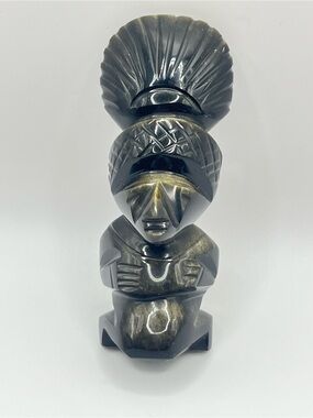 Hand-Carved Obsidian Aztec Figurine - Home Art Accent